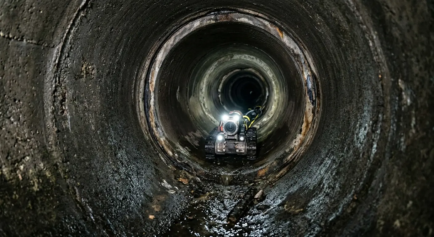 Robotic sewer camera inspecting pipe interior for Sewer Line Cleaning in Canton