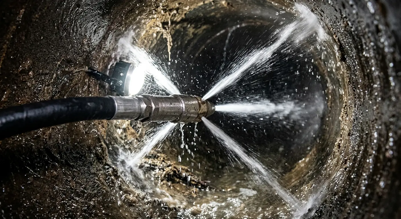 High-pressure hydro jetting nozzle cleaning sewer pipe for Storm Drain Cleaning in Canton